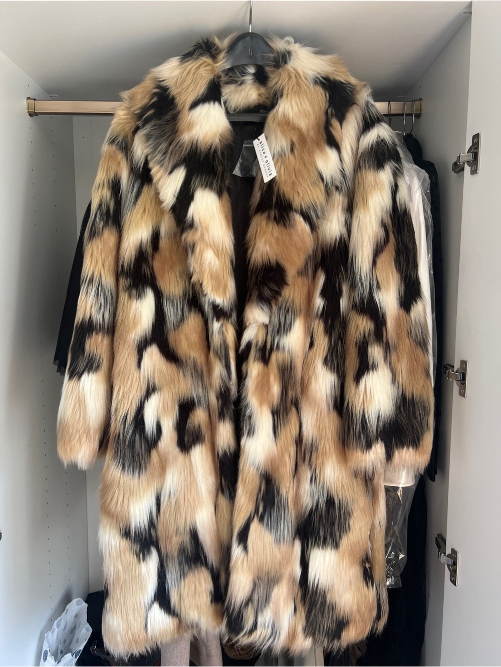 Alice + Olivia Multi-Color Faux Fur Long Coat